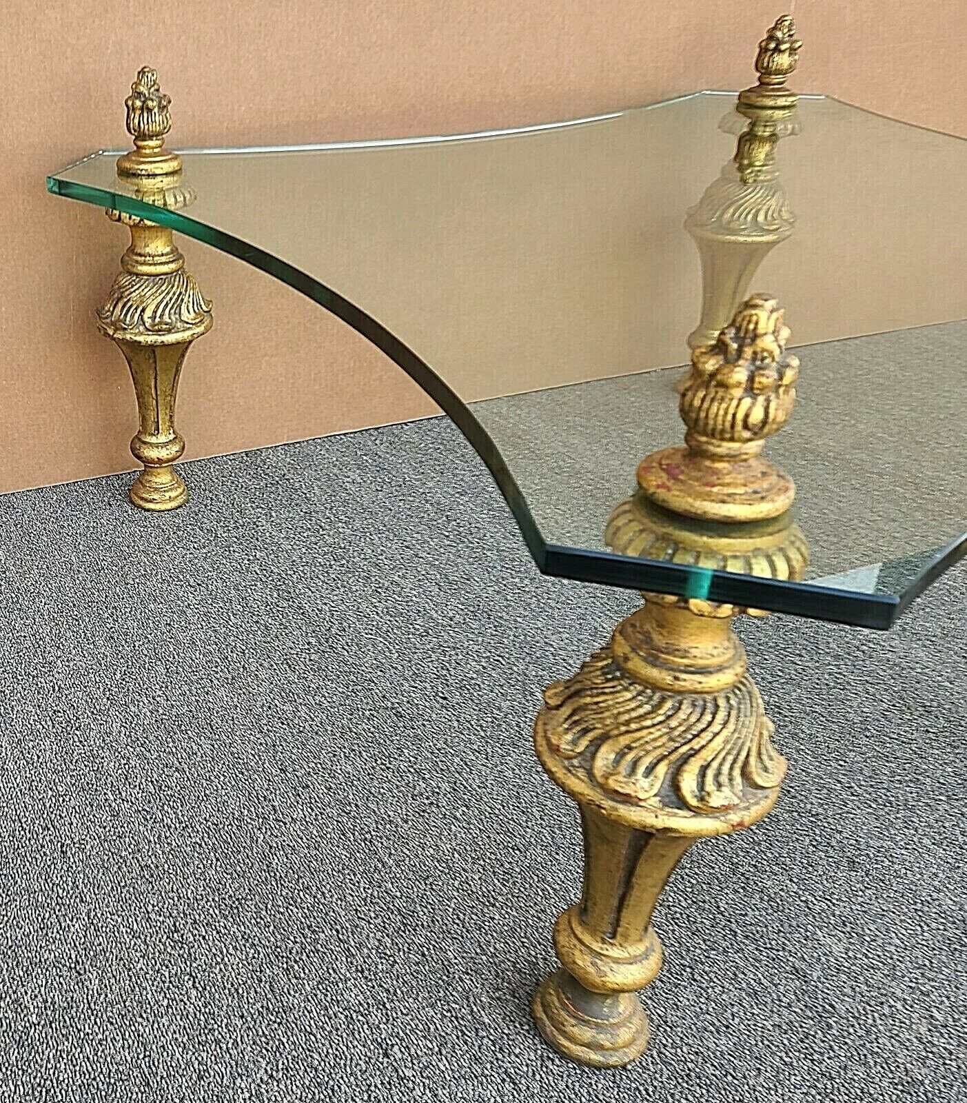 Vintage FRANCISCO HURTADO Hollywood Regency Glass Giltwood Coffee Cocktail Table