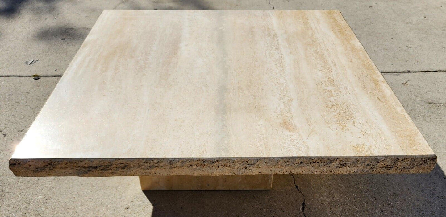 Italian Live Edge Travertine Polished Coffee Table 1970s by STONE INTERNATIONAL