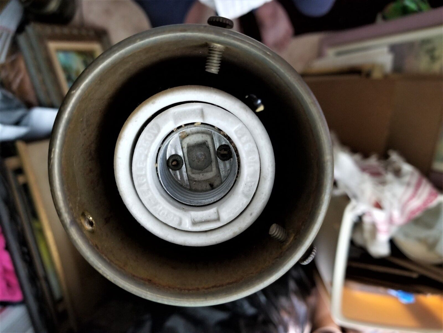 Huge 49" Vintage Torchier Floor Table Lamp Ceramic & Metal Drip Glaze