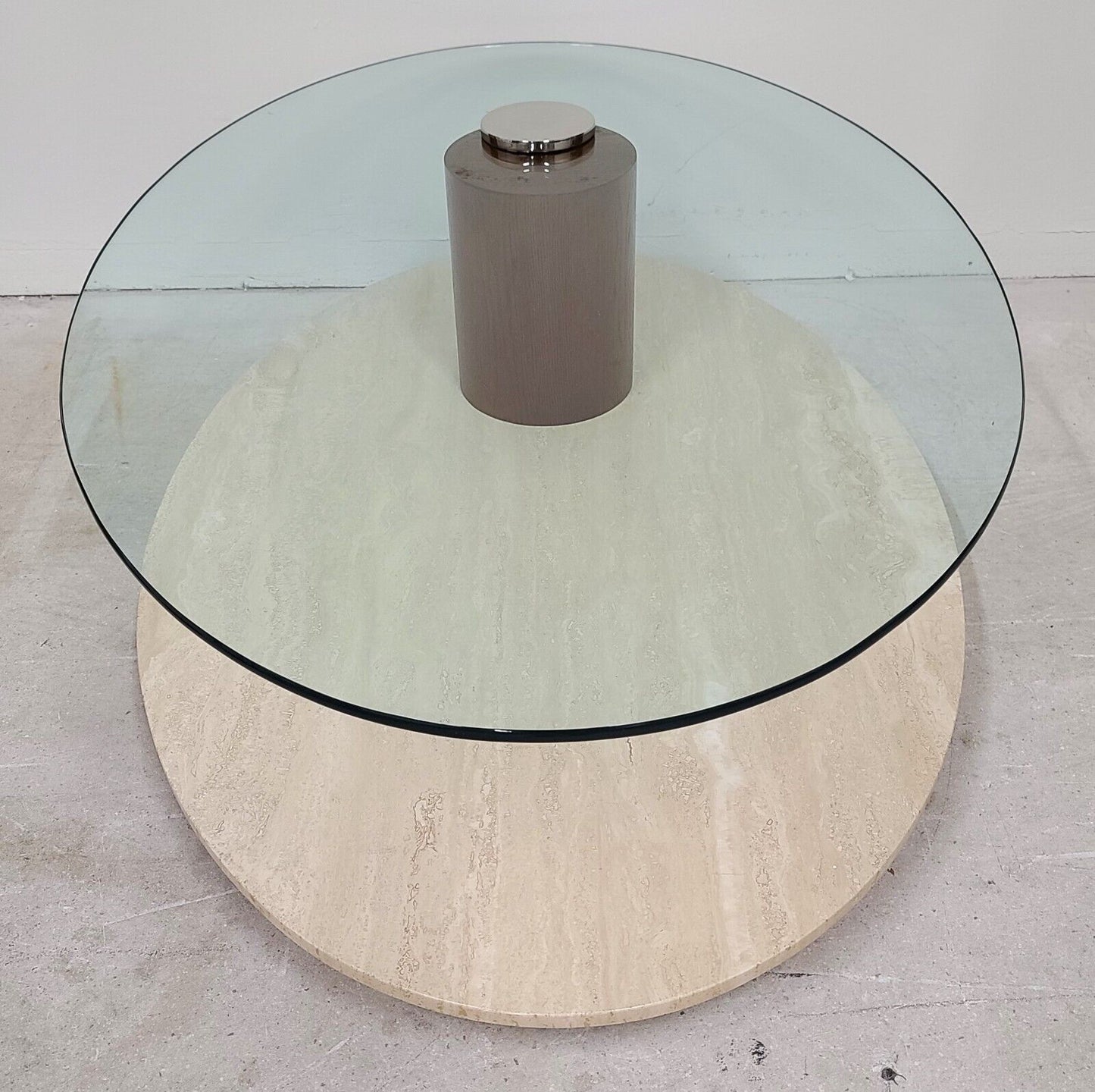 1970's MCM Travertine & Glass Swivel Top Coffee Cocktail Table by LION IN FROST