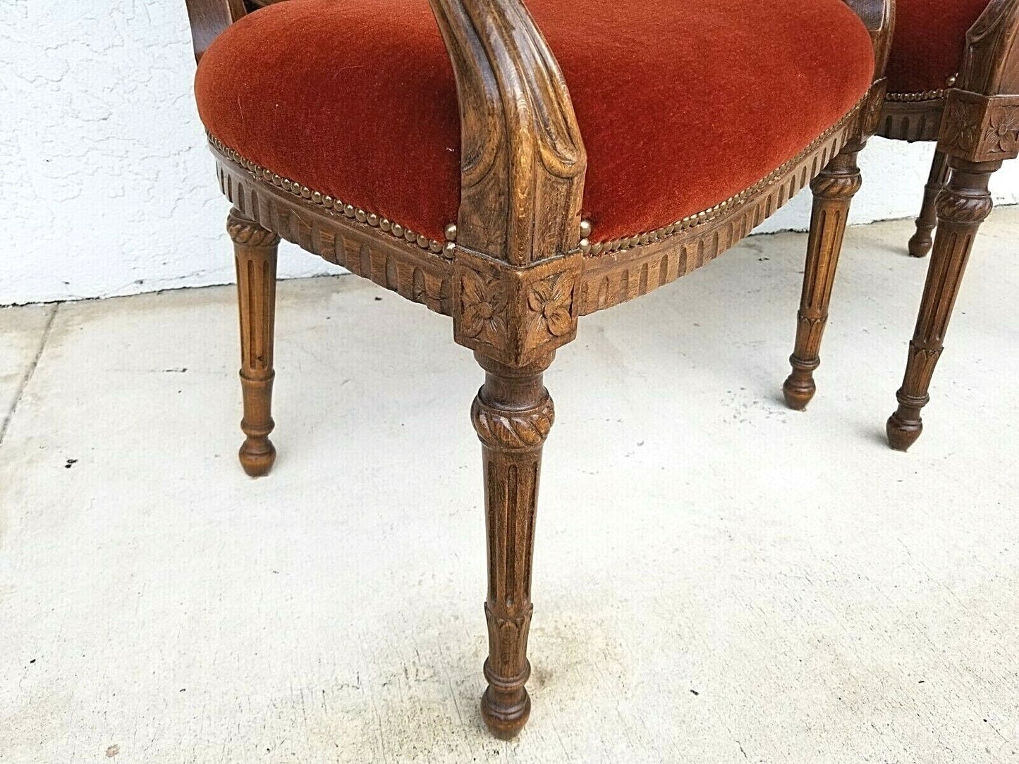 Pair of Antique Hand Carved Walnut French Provincial Accent Statement Armchairs