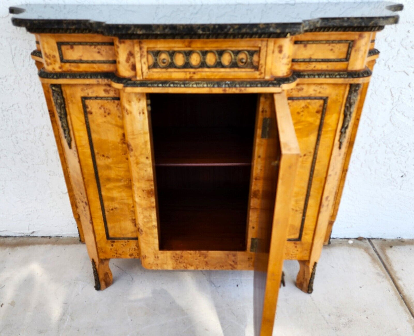French Louis XV Bar Cabinet Birdseye Maple