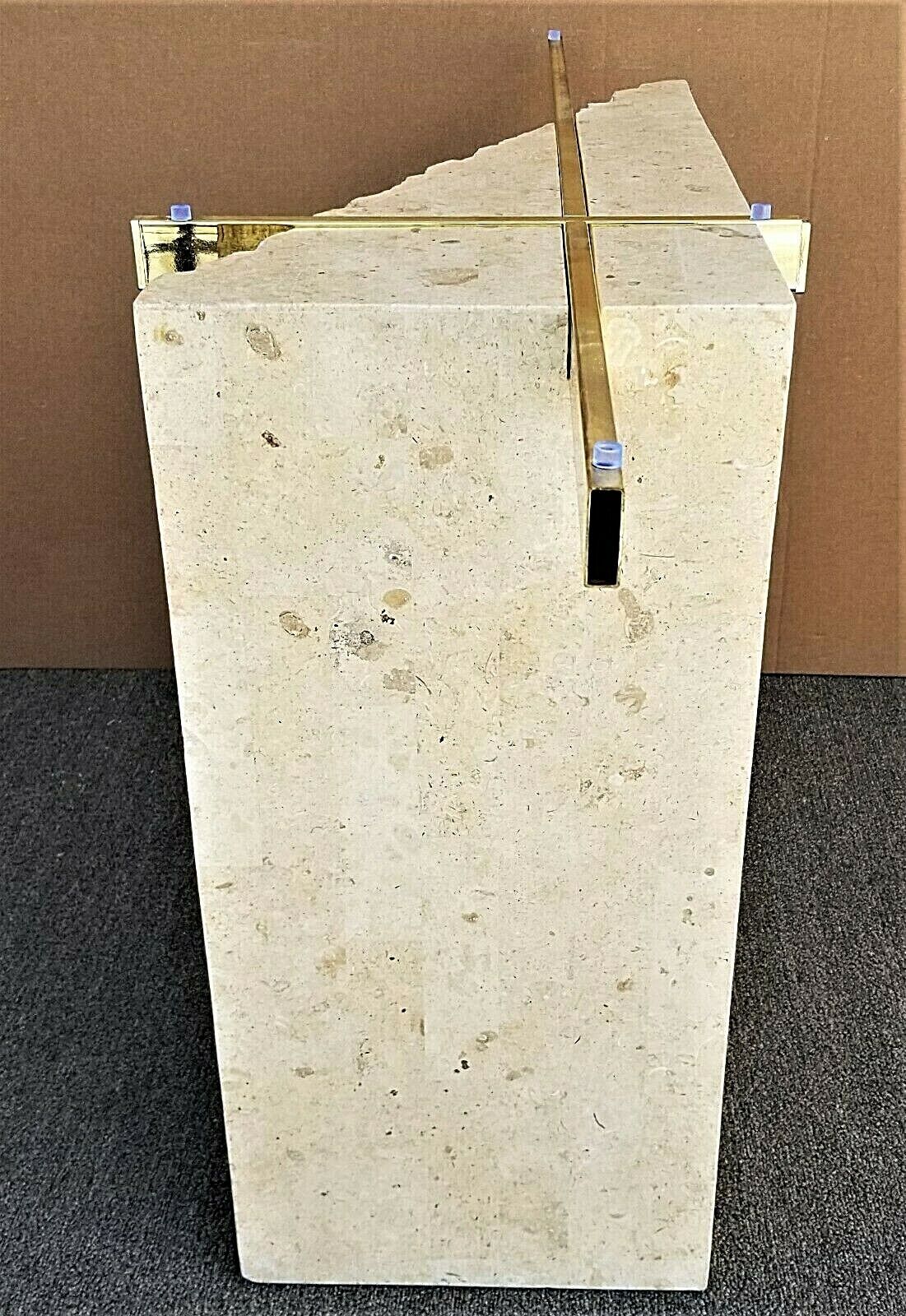 80's MAITLAND SMITH Mactan Tessellated Stone Brass Glass Console Sofa Table