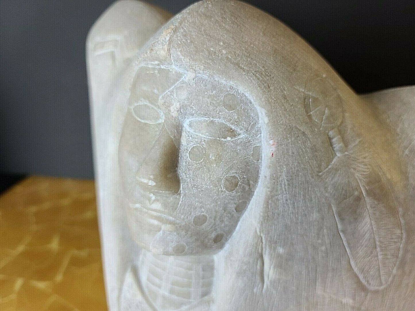 Monumental Signed Native American Alabaster Sculpture Man Woman Child Village