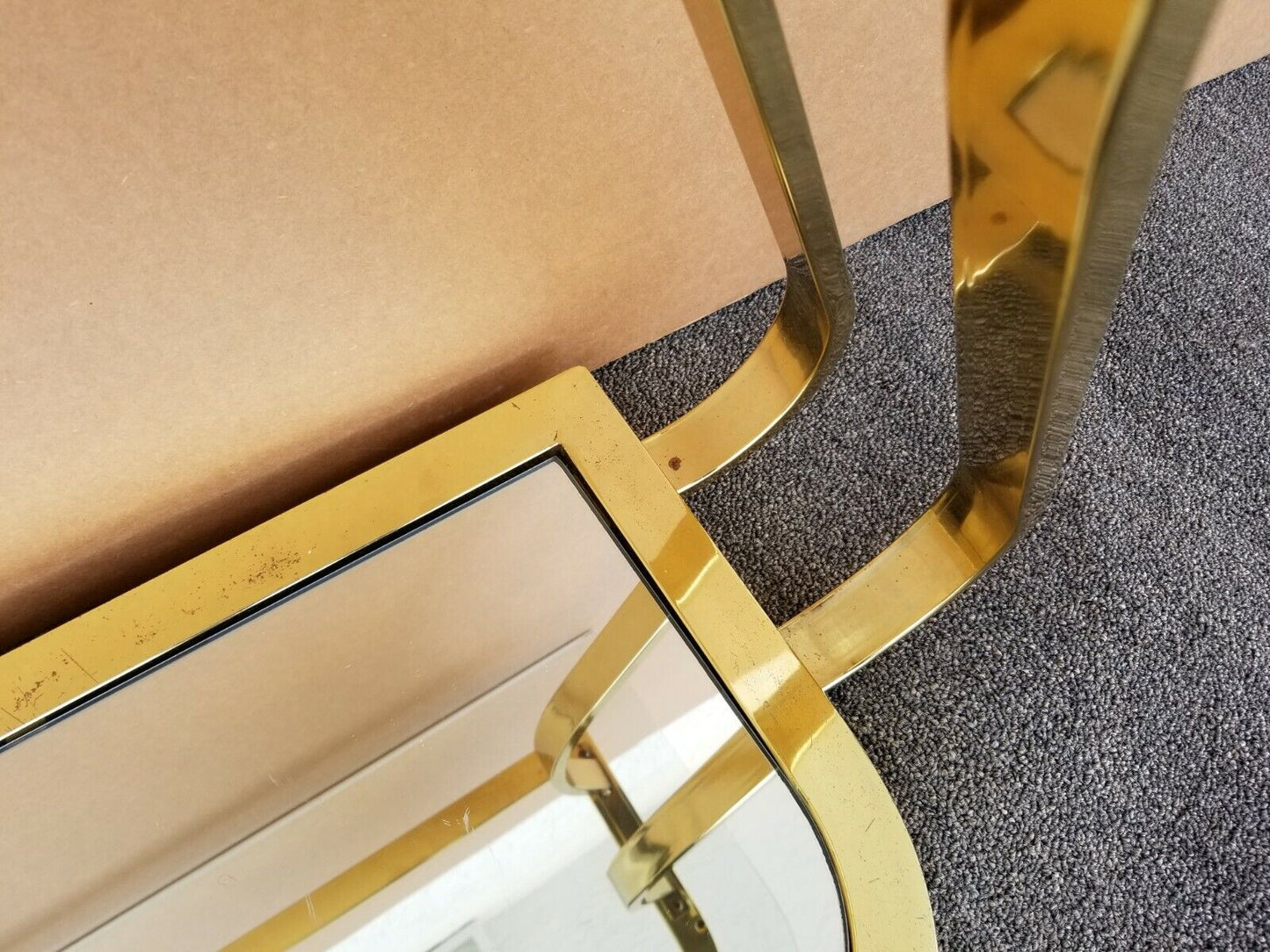 MCM Sculptural MILO BAUGHMAN Style Brass Mirror Console Sofa Table