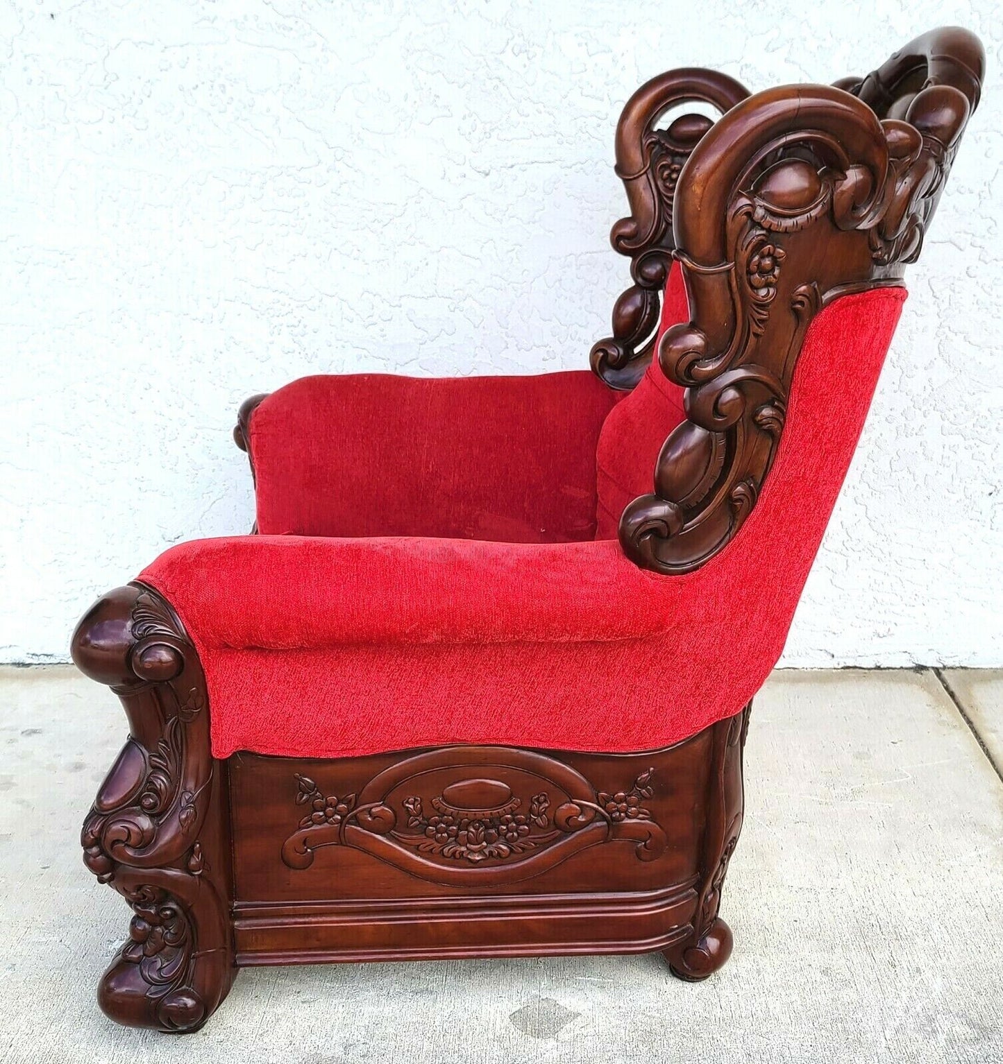 Oversized Asian Chinoiserie Carved Rosewood Armchair