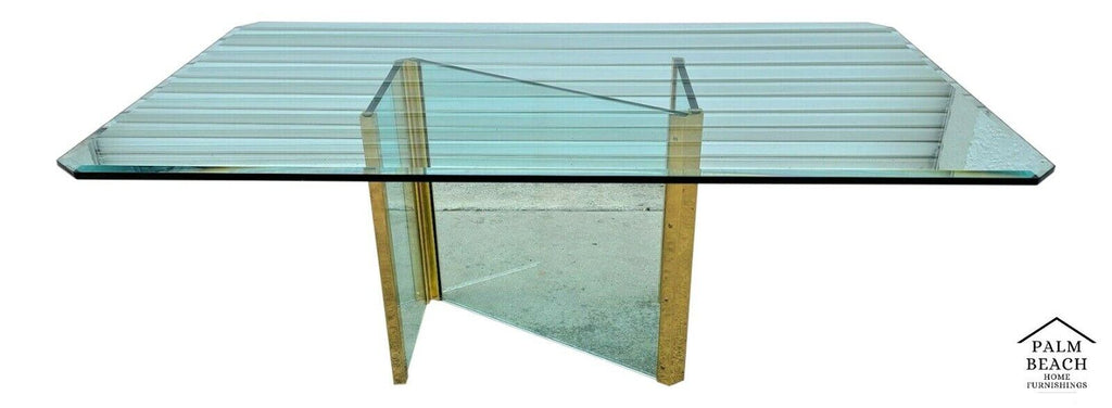 1970's Leon Rosen for PACE COLLECTION Glass & Brass Dining Table 72" x 40"