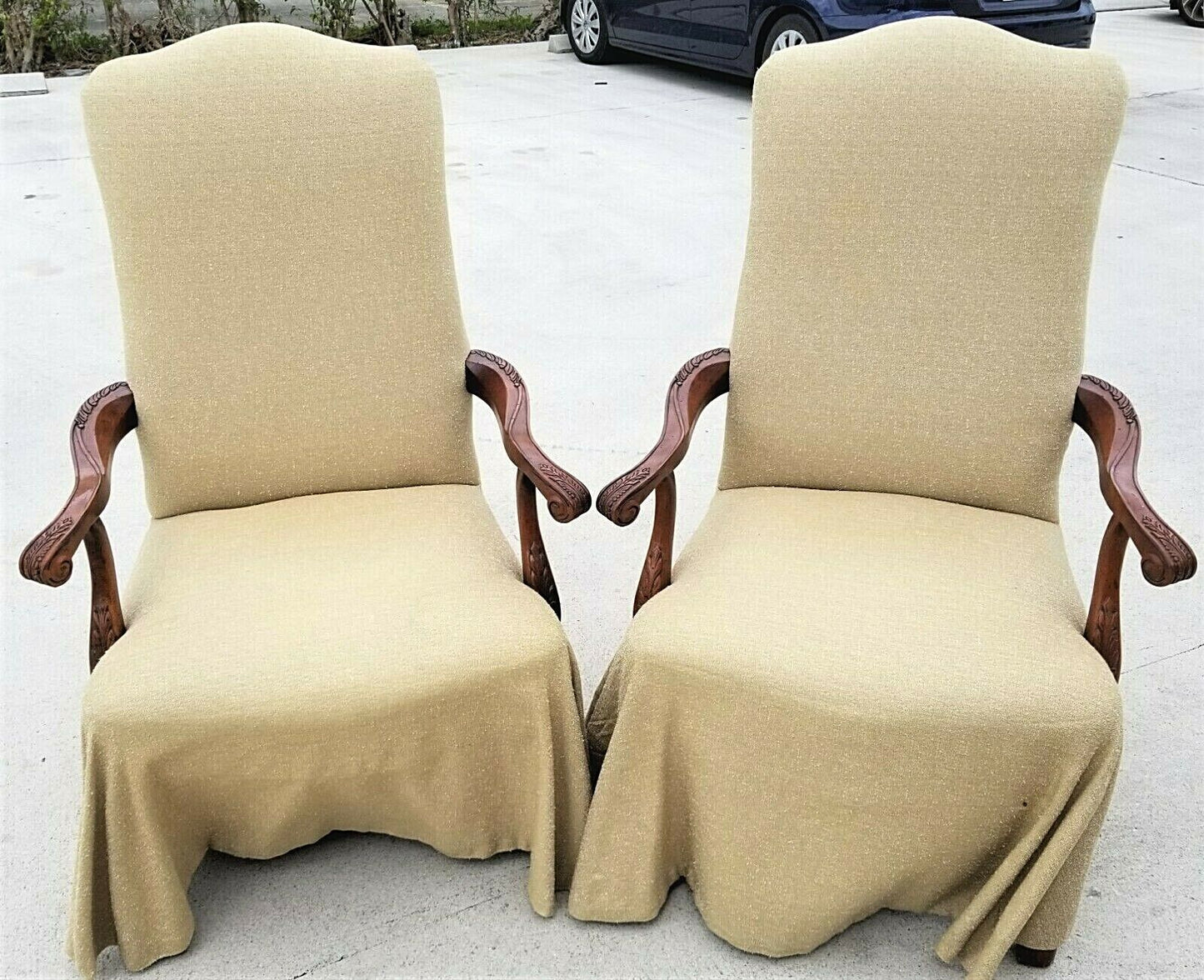 Exceptional Pair of Italian Provincial Throne Host Statement Carved Armchairs