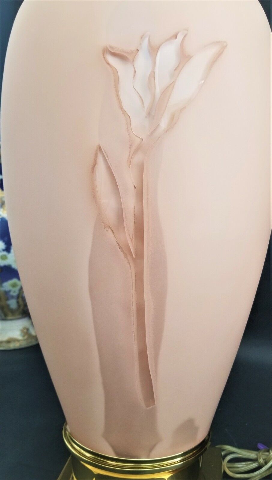 Signed VIANNE GLASS France Art Deco Floral Relief Table Lamps - A Pair