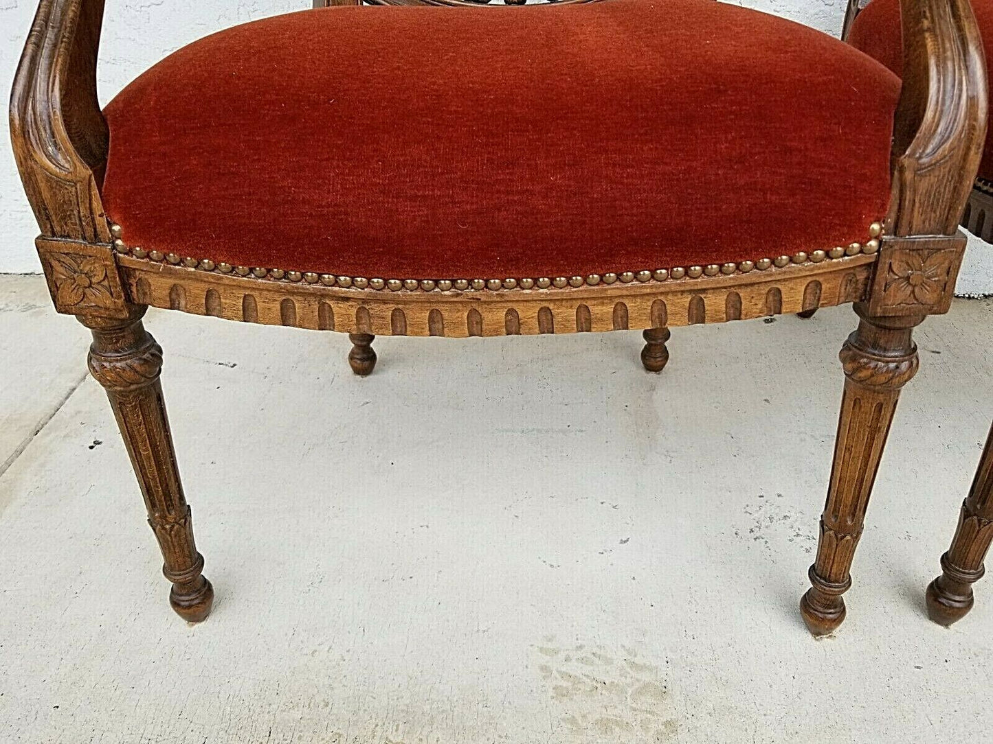 Pair of Antique Hand Carved Walnut French Provincial Accent Statement Armchairs