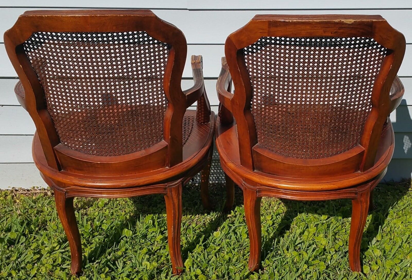 Pair of Vintage Louis XV French Provincial Country Cane Back & Seat Armchairs