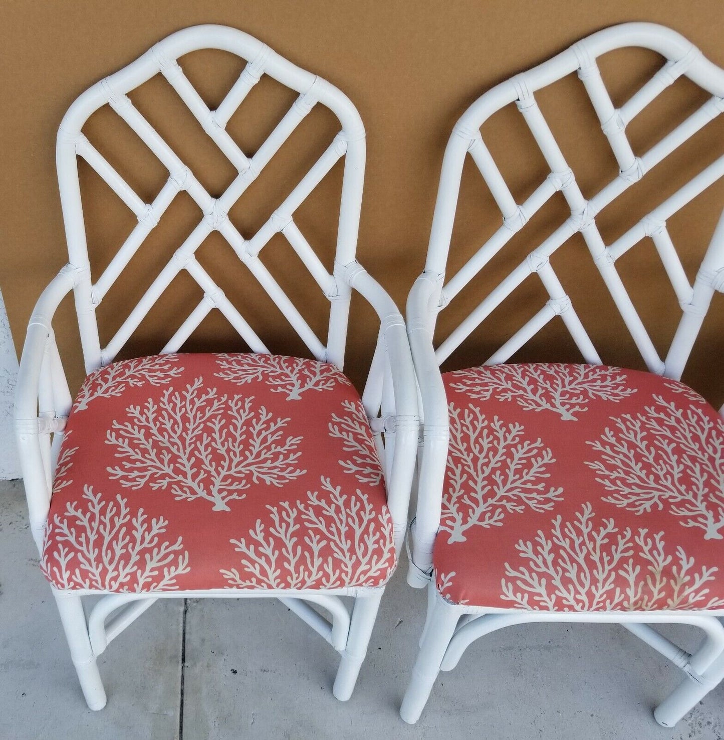 (4) McGuire Style Boho Rattan Dining Armchairs
