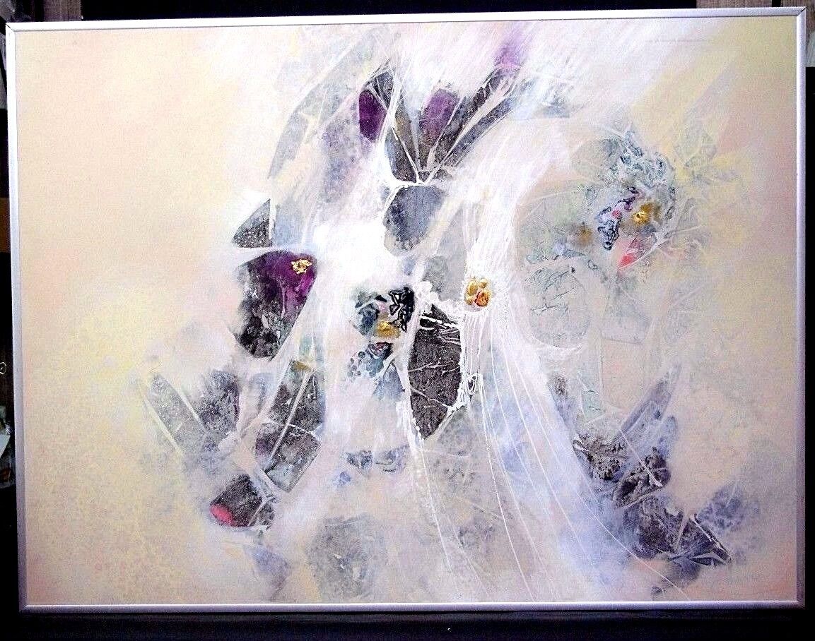 Edward Goldman (1916-2006) Abstract Acrylic Canvas Painting Signed Titled 48"