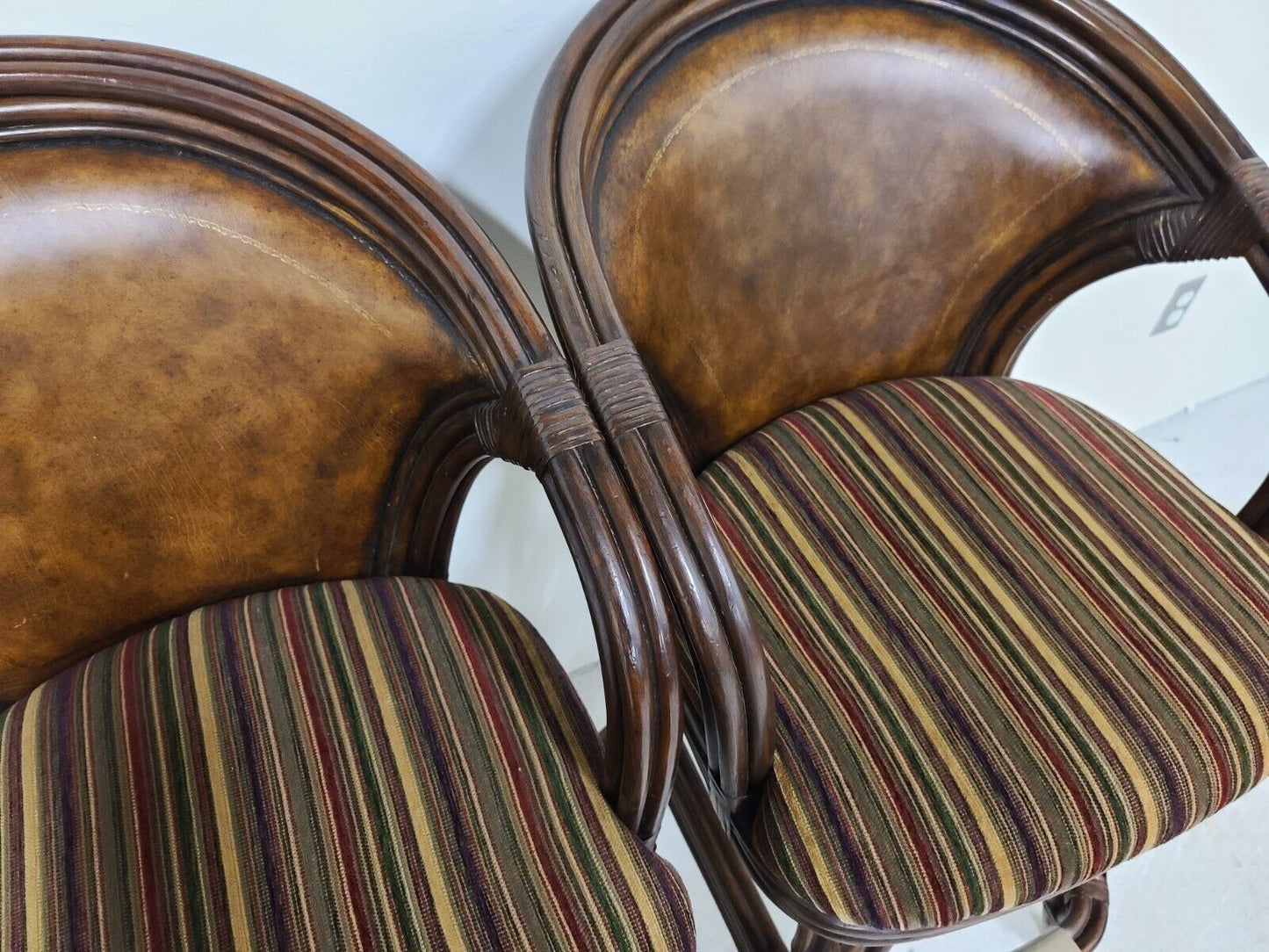 HOOKER Bamboo Rattan Leather Swivel Barstools - Set of 2