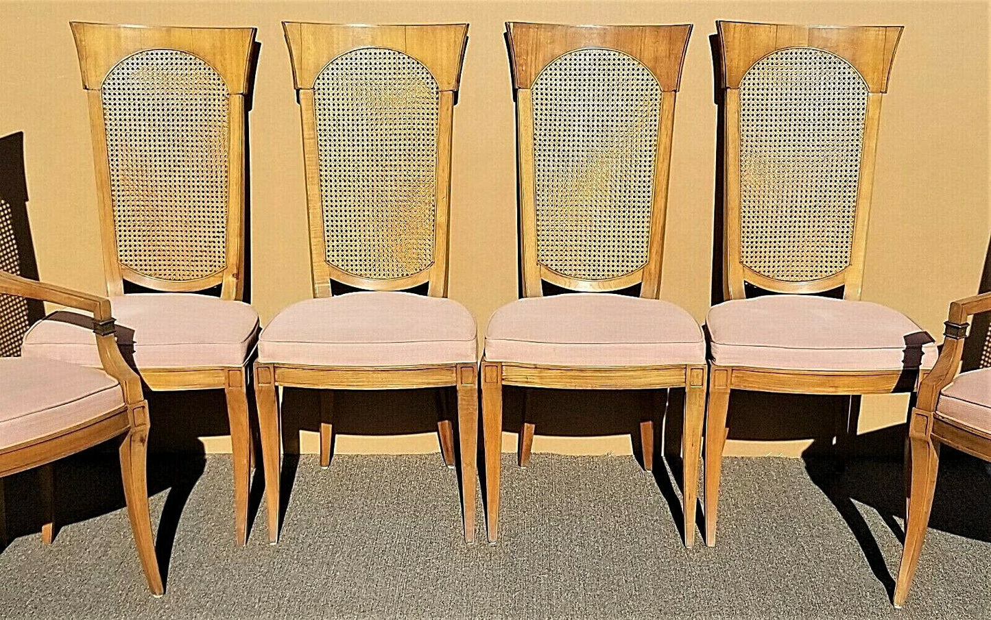 Mid Century Modern Vintage DREXEL Klismos Caned High Back Dining Chairs Set of 6