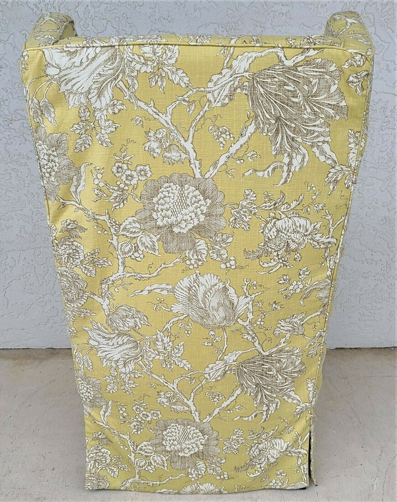 LEE INDUSTRIES Cotton Linen Asian Floral Slipcovered Wingback Armchair w Pillows