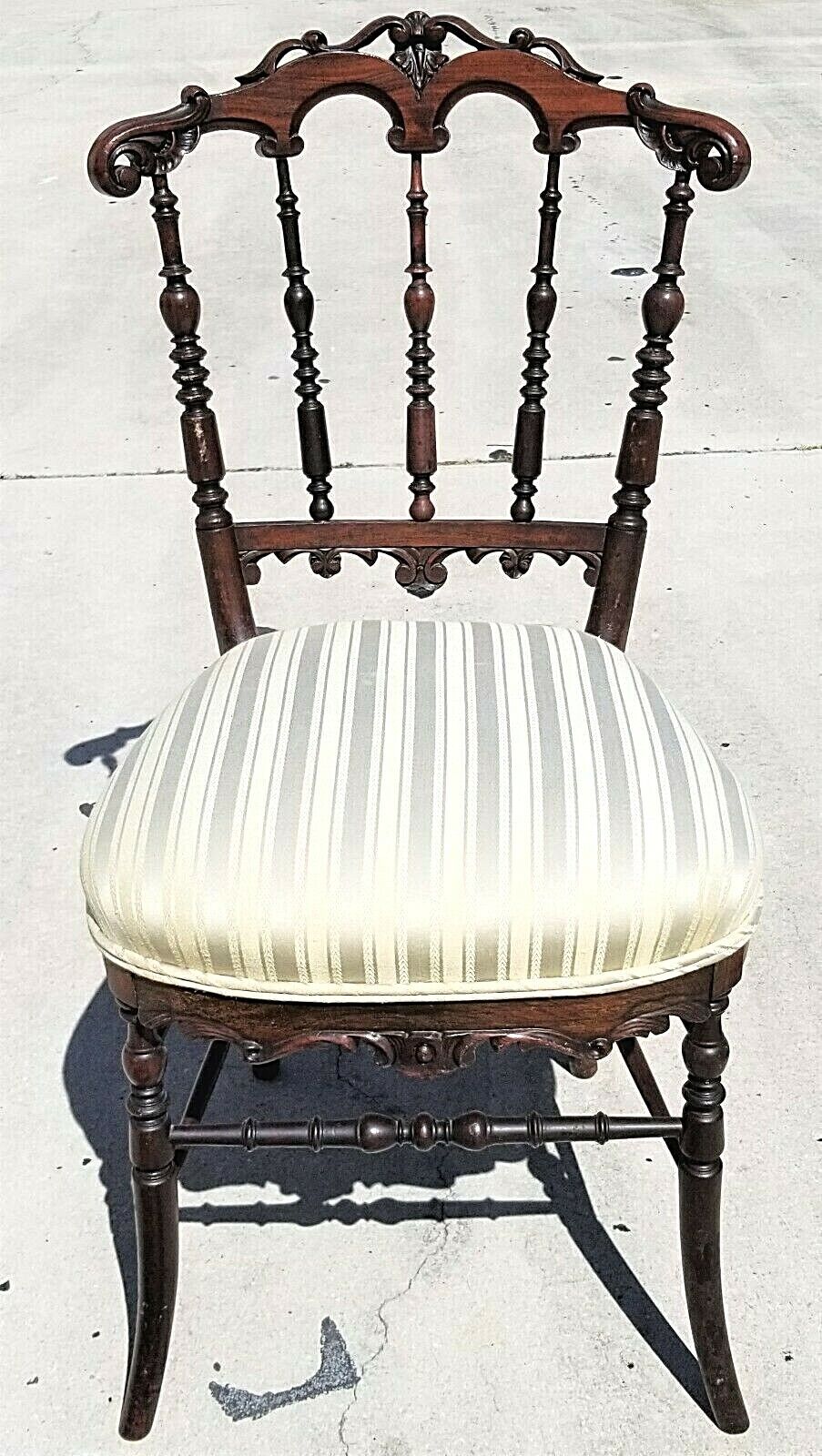 Antique Hand Carved Mahogany Chiavari Vanity Desk Accent Dining Chair