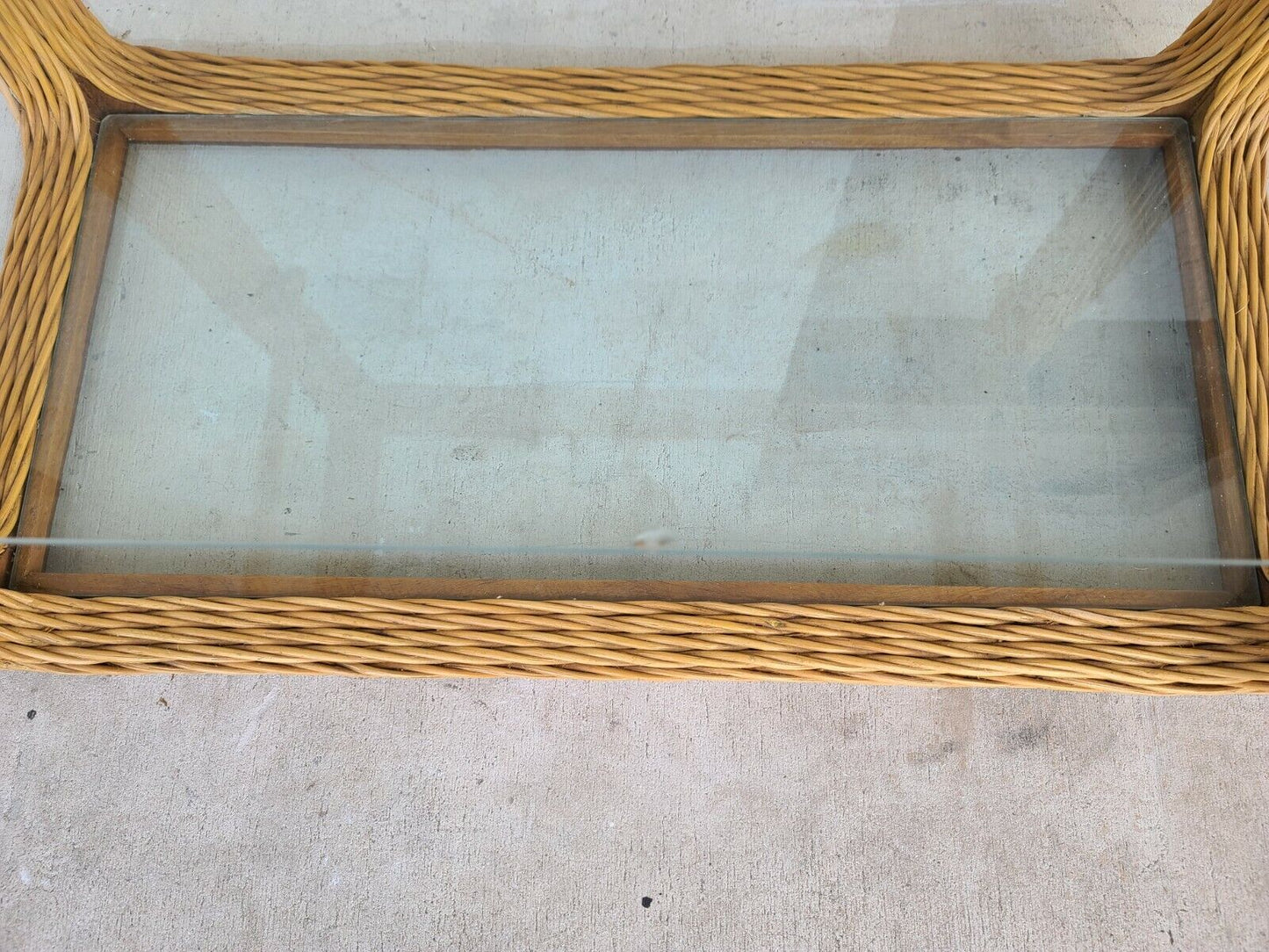 1970's Coastal Pencil Reed Bamboo Rattan Console Dry Bar