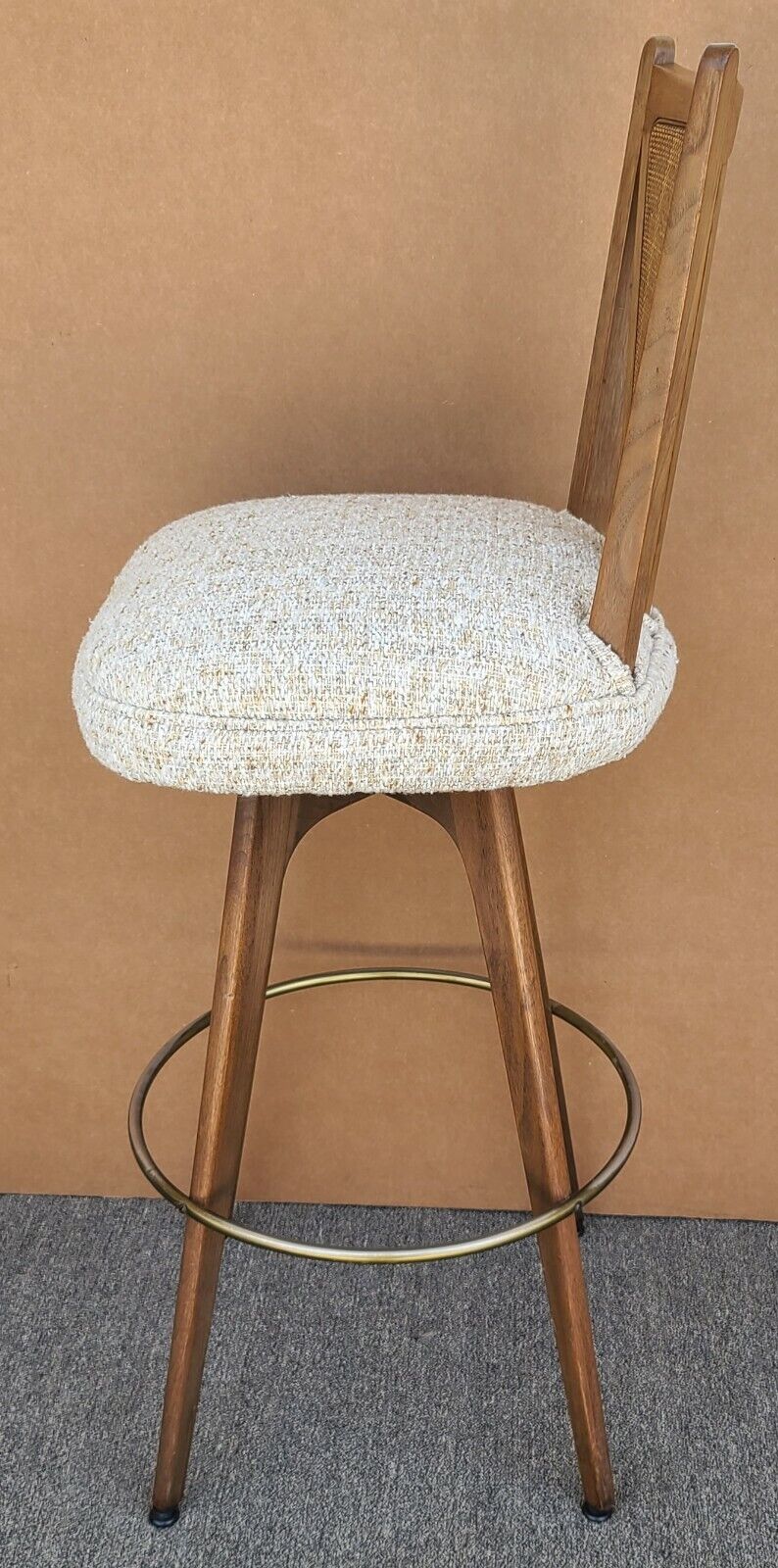 Vintage Mid Century Danish Modern Caned Back 360 Swivel Barstool