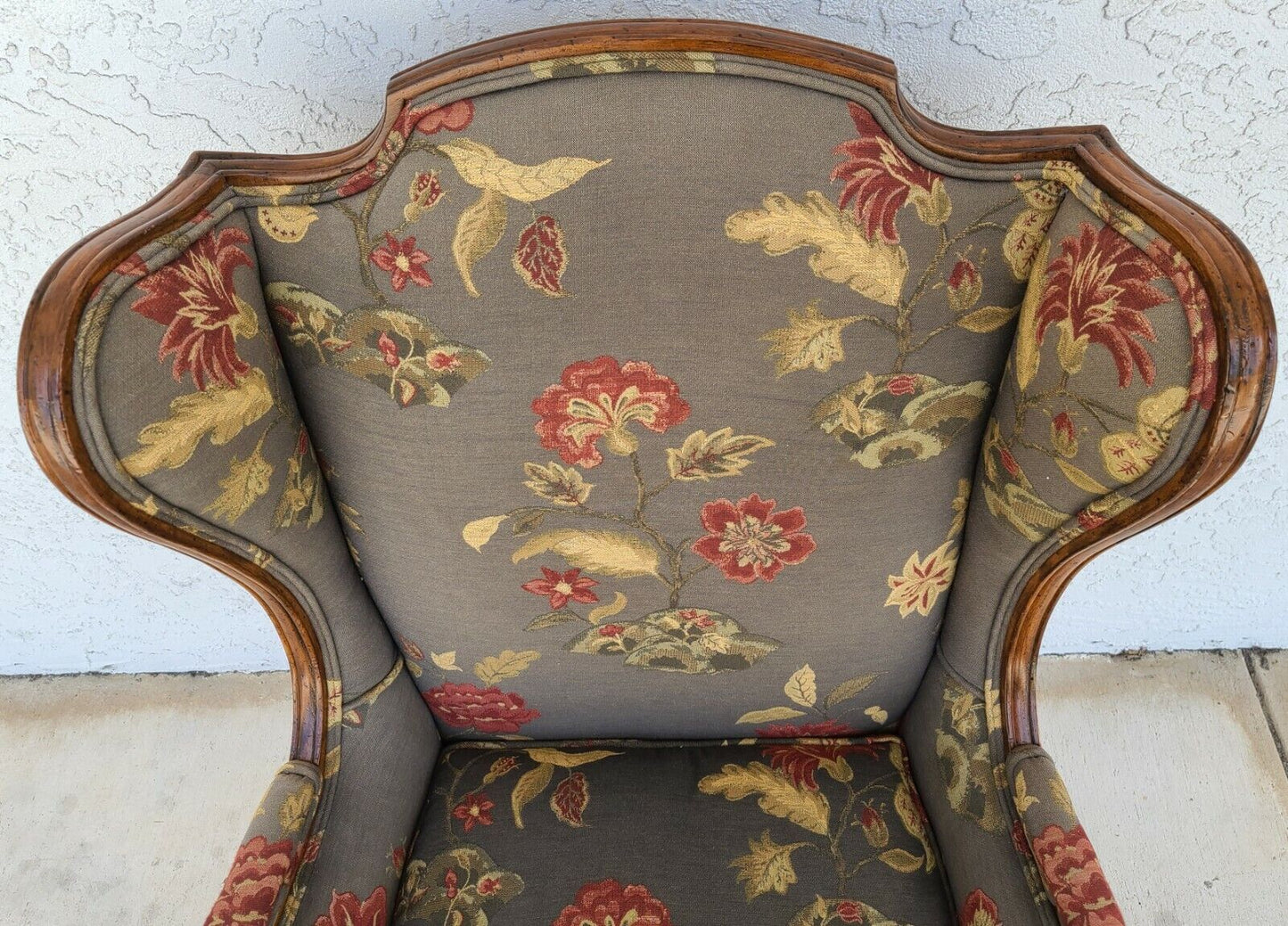 Fantastic Vintage Upholstered Floral Chippendale Wingback Down Cushion Armchair