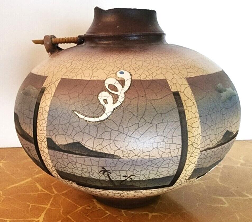 KEN JENSEN Pottery 1980 Raku Vase Vessel Signed