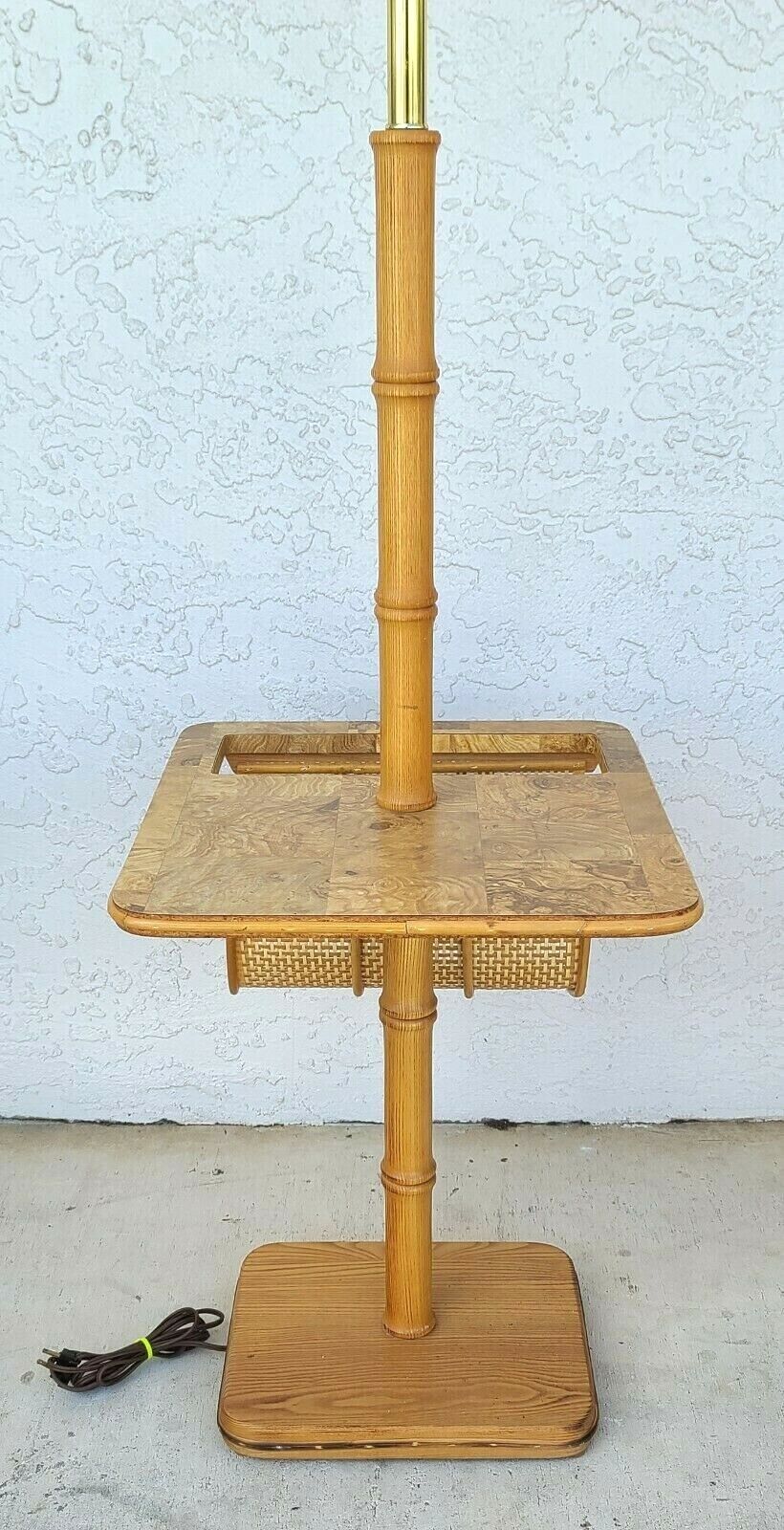 Vintage Bamboo Tiki Boho Chic Magazine Holder Floor Lamp Table