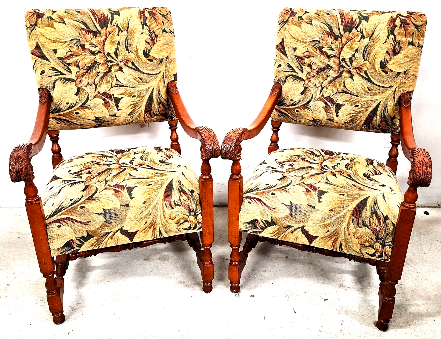 Antique Louis XIII Style French Armchairs - A Pair