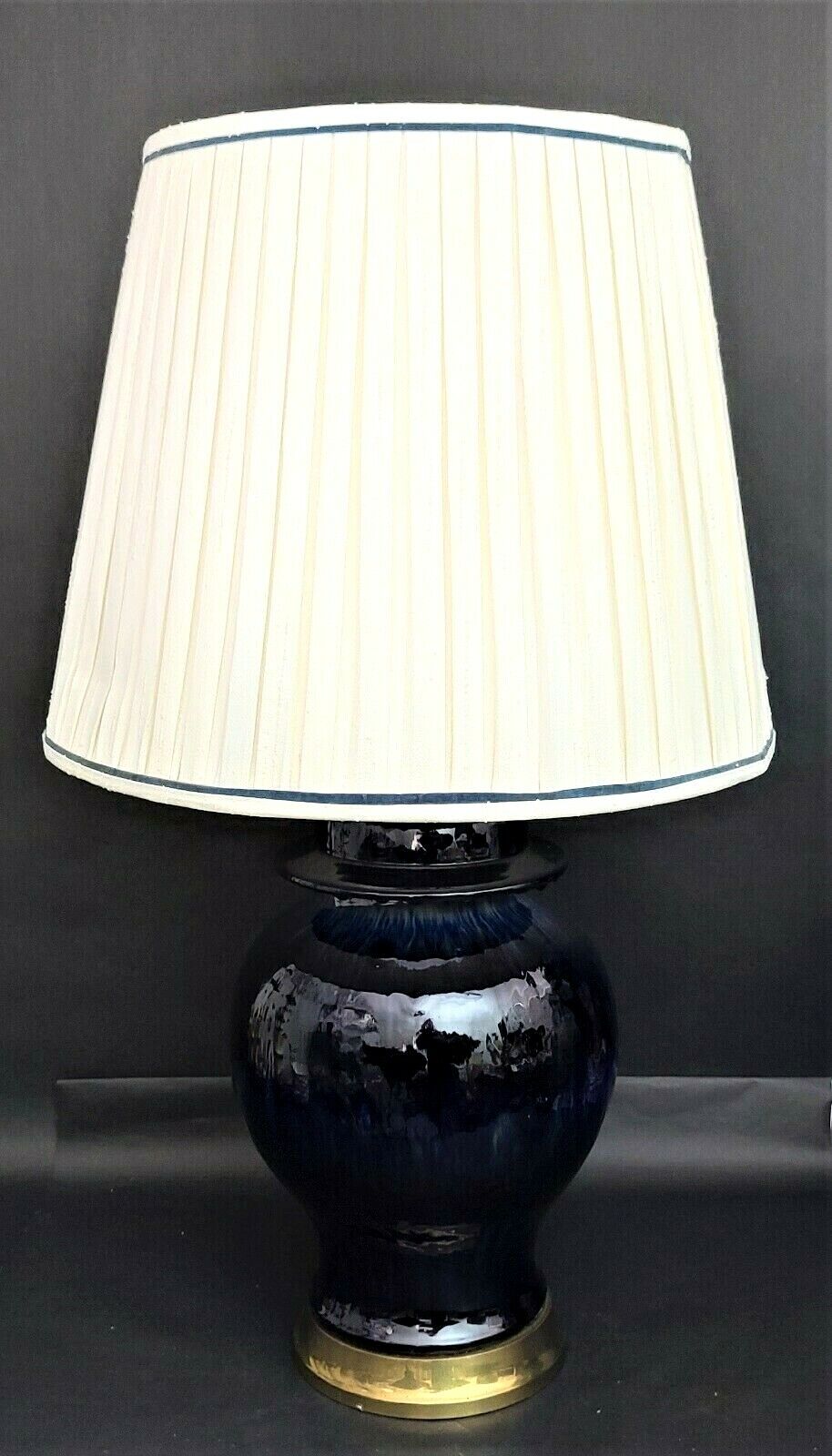 PAUL HANSON Cobalt Blue Drip Glaze Ceramic Ginger Jar Lamp with Matching Shade