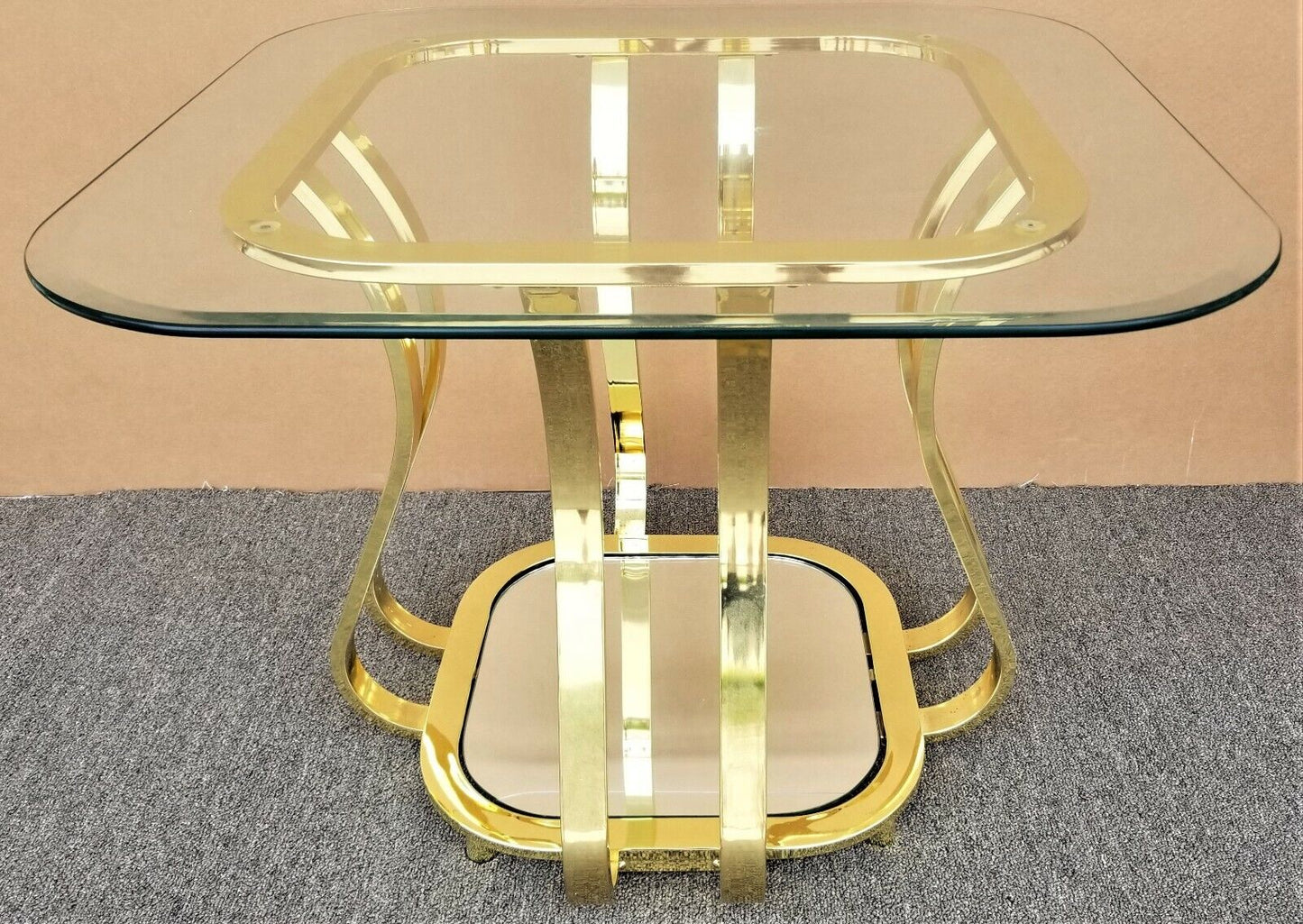 MCM Sculptural MILO BAUGHMAN Style Brass Mirror Console Sofa Table