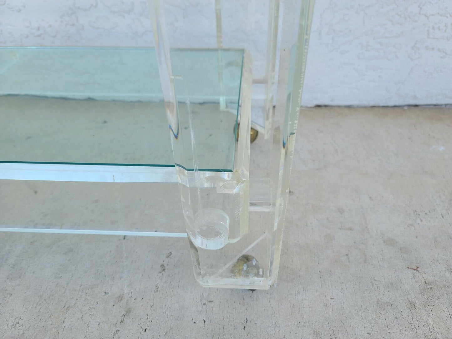 Vintage 1970s Lucite & Glass Rolling Bar Serving Cart