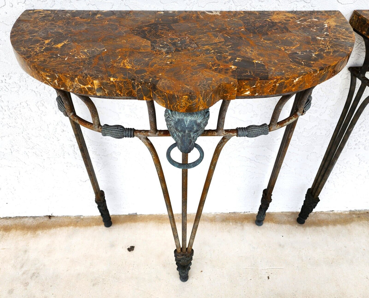 French Console Tables Bronze Tessellated Marble by MAITLAND SMITH - a Pair