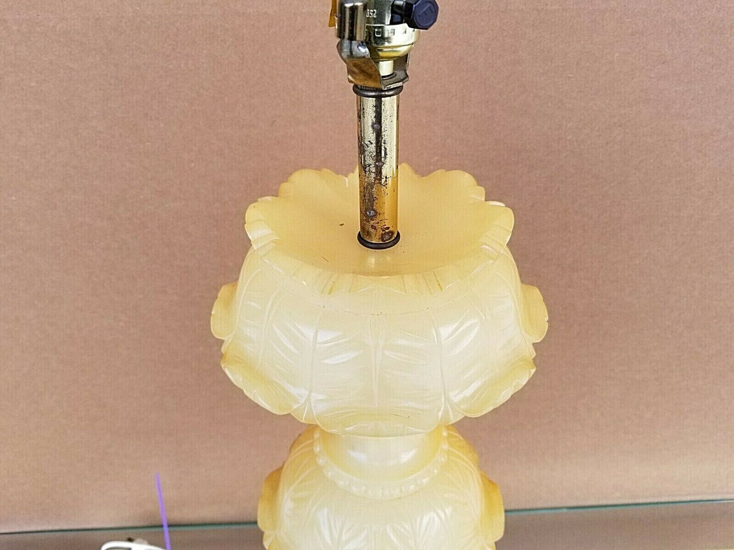 Vintage Large SAFRAN GLUCKSMAN Sculpted Alabaster Marble Table Lamp