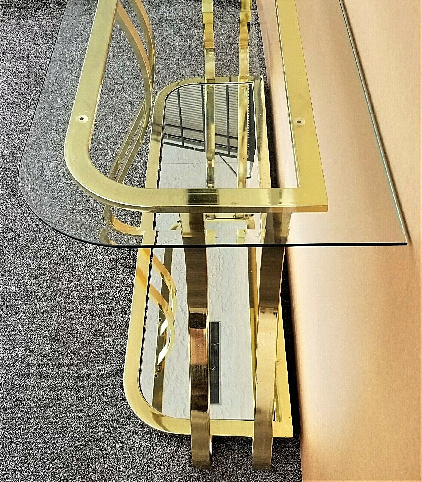 MCM Sculptural MILO BAUGHMAN Style Brass Mirror Console Sofa Table