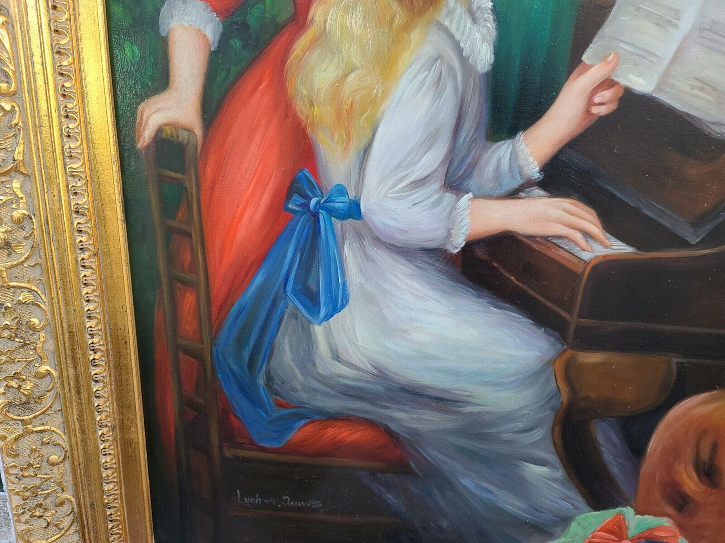 Signed Oil Painting of Renoirs " Young Girls at Piano " Framed
