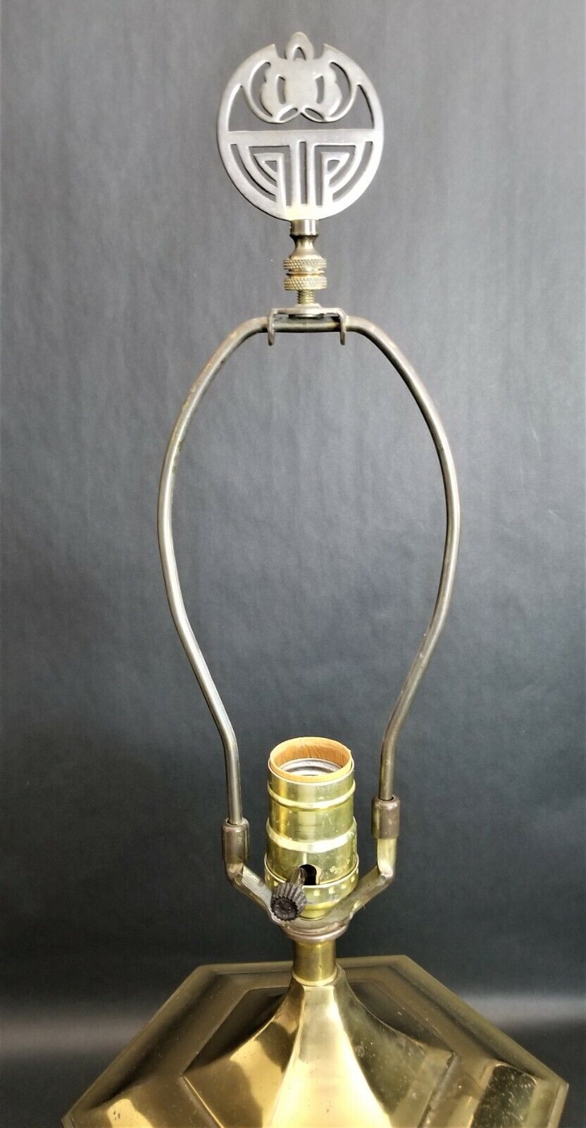 (2) Vintage Brass Asian Chinoiserie Hexagon Cannister Ginger Jar Table Lamps