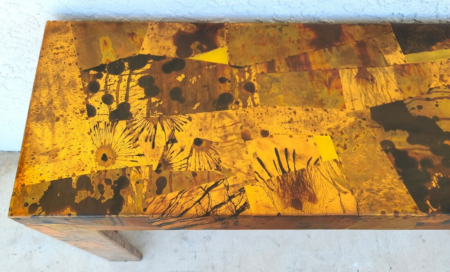 1970s Brutalist Copper Patchwork Console Table - Style of Paul Evans