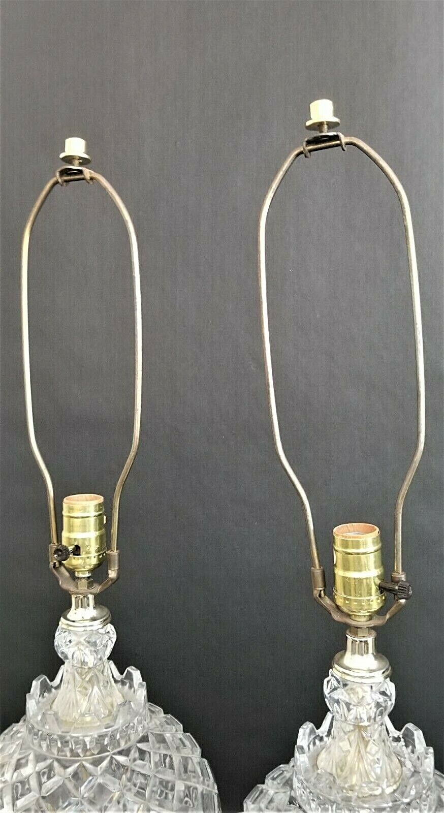 Vintage Large French Cut Lead Crystal Table Lamps - A Pair