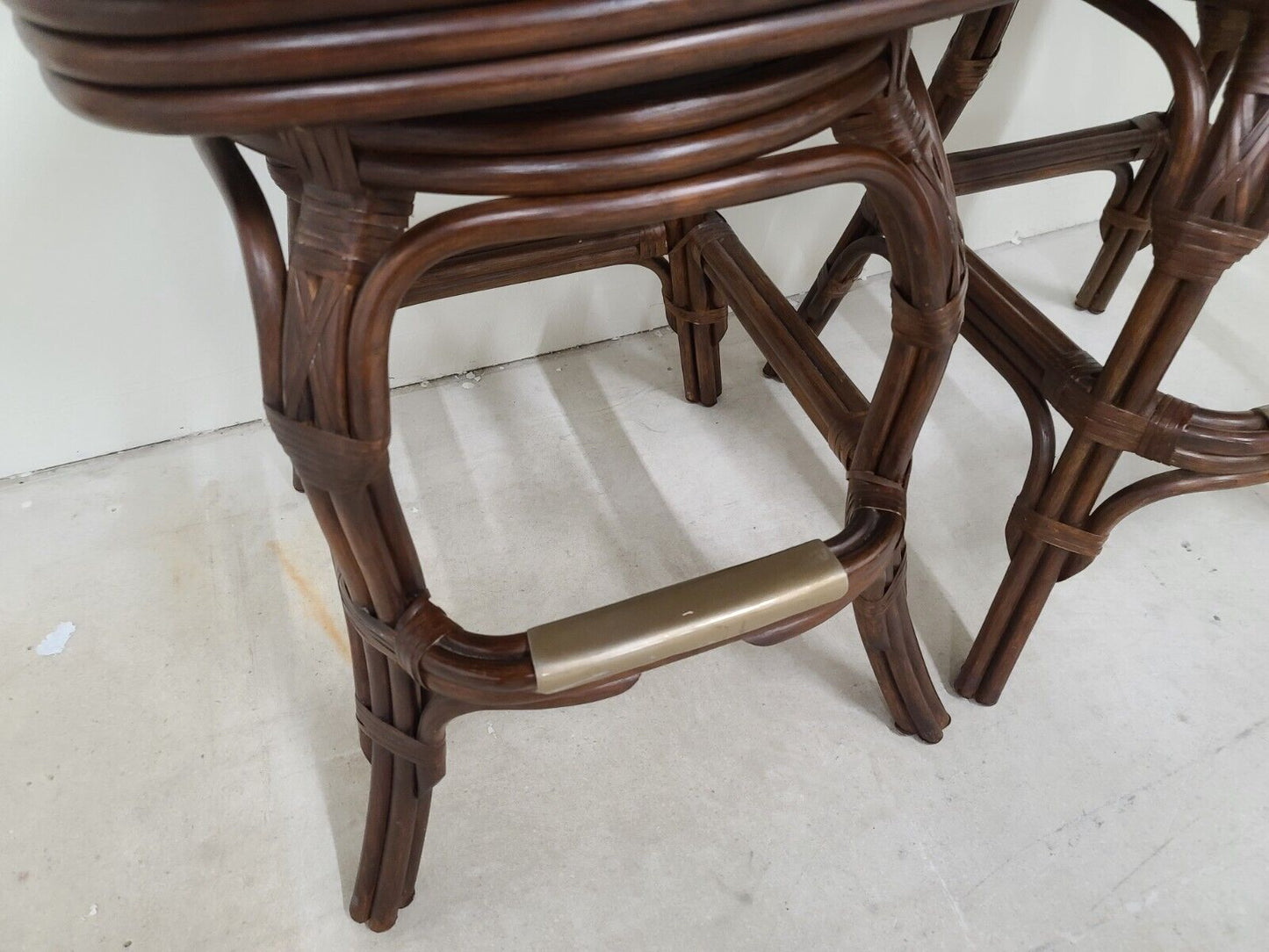 HOOKER Bamboo Rattan Leather Swivel Barstools - Set of 2