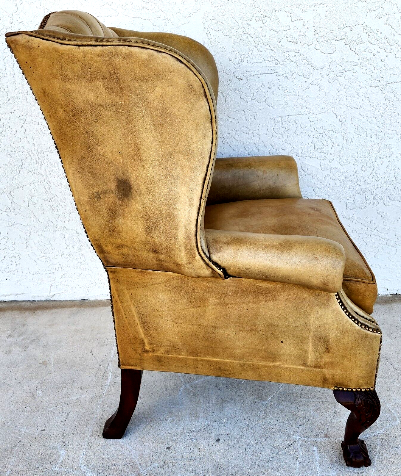 English Leather Armchair Wingback Chesterfield Antique