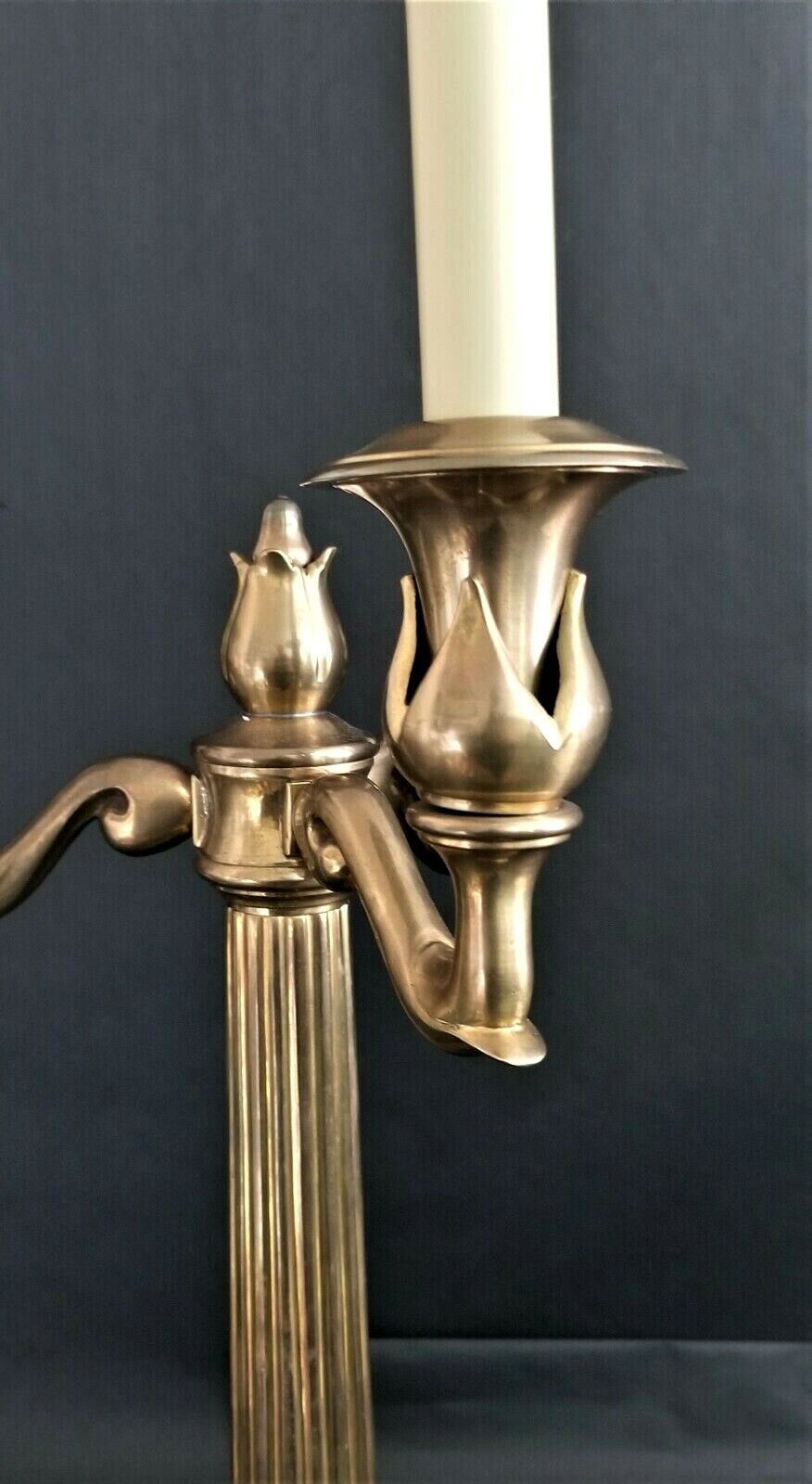 Pair of 1986 CHAPMAN Heavy Brass Candelabra Fluted Column Table Lamps