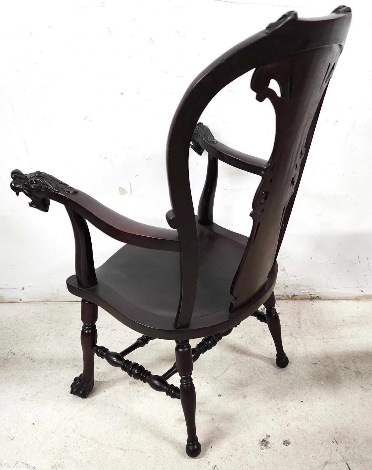Antique Armchair Desk Dining Accent Mahogany Carved Dragons by STICKLEY & BRANDT