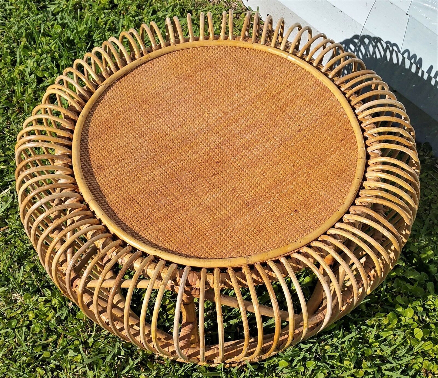 FRANCO ALBINI Style MCM Bamboo Rattan Wicker Bentwood Coffee Table w Glass