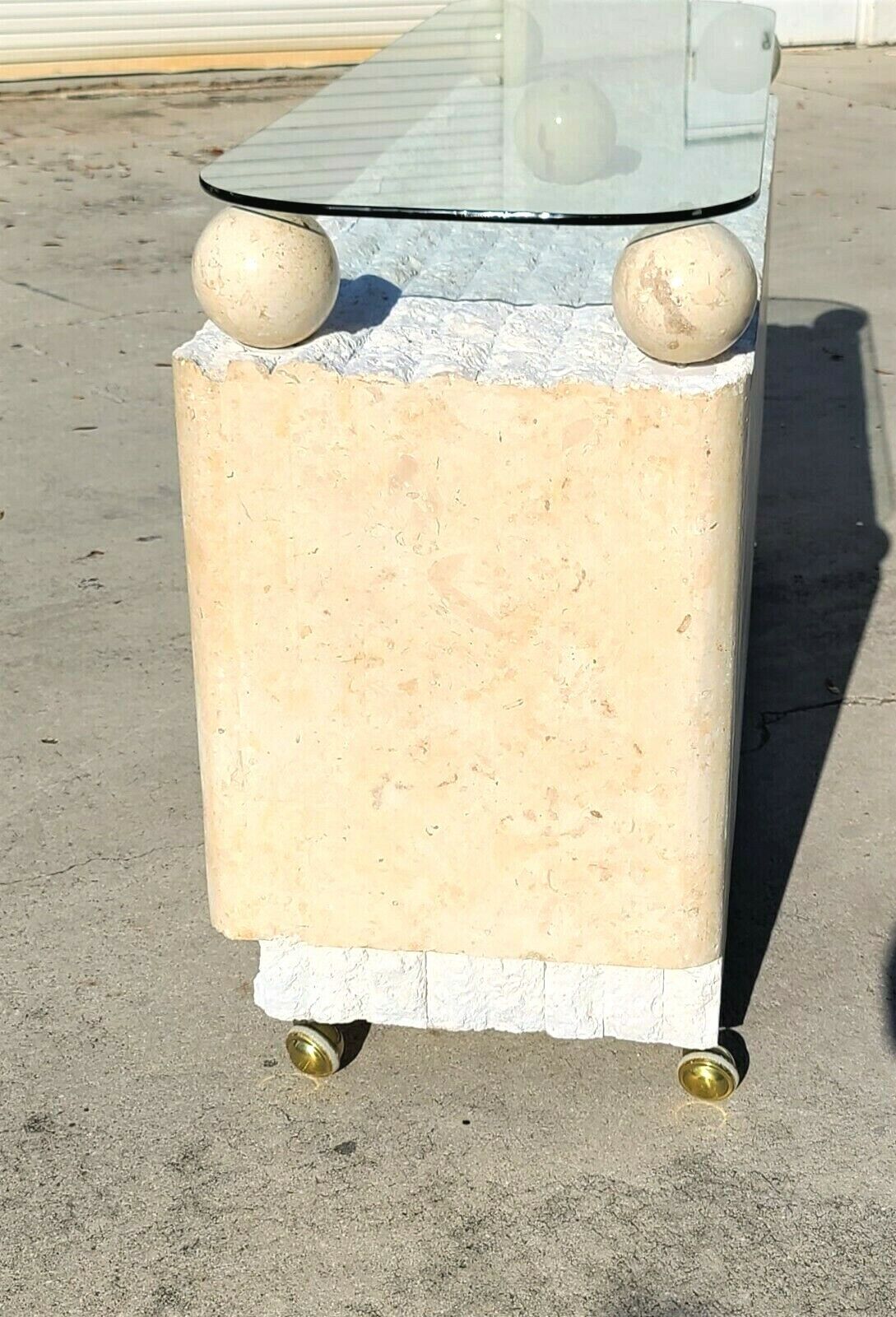 MAITLAND Style Postmodern Tessellated Stone Rolling Credenza Buffet Dry Bar