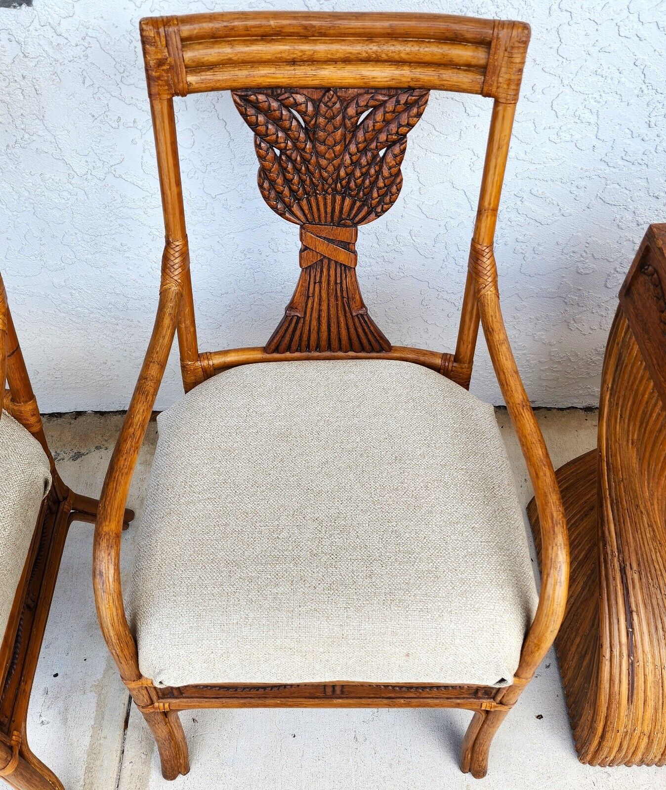 Bamboo Dining Set Rattan Wheat Back Chairs 5 Piece