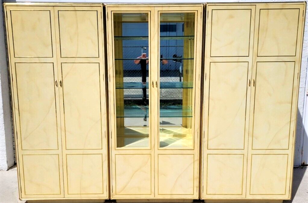 Faux Goatskin Display Etagere Bar Cabinets by JOHN STUART