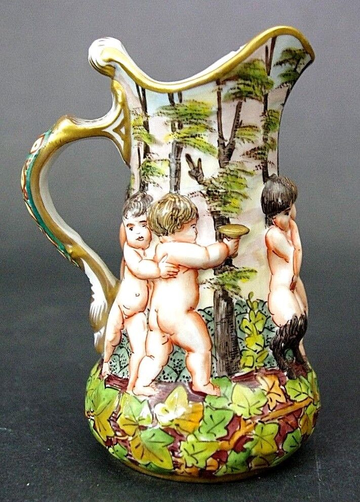 Antique OVINGTON Hand Painted Nude Cherubs Children Capo di Monte Creamer France