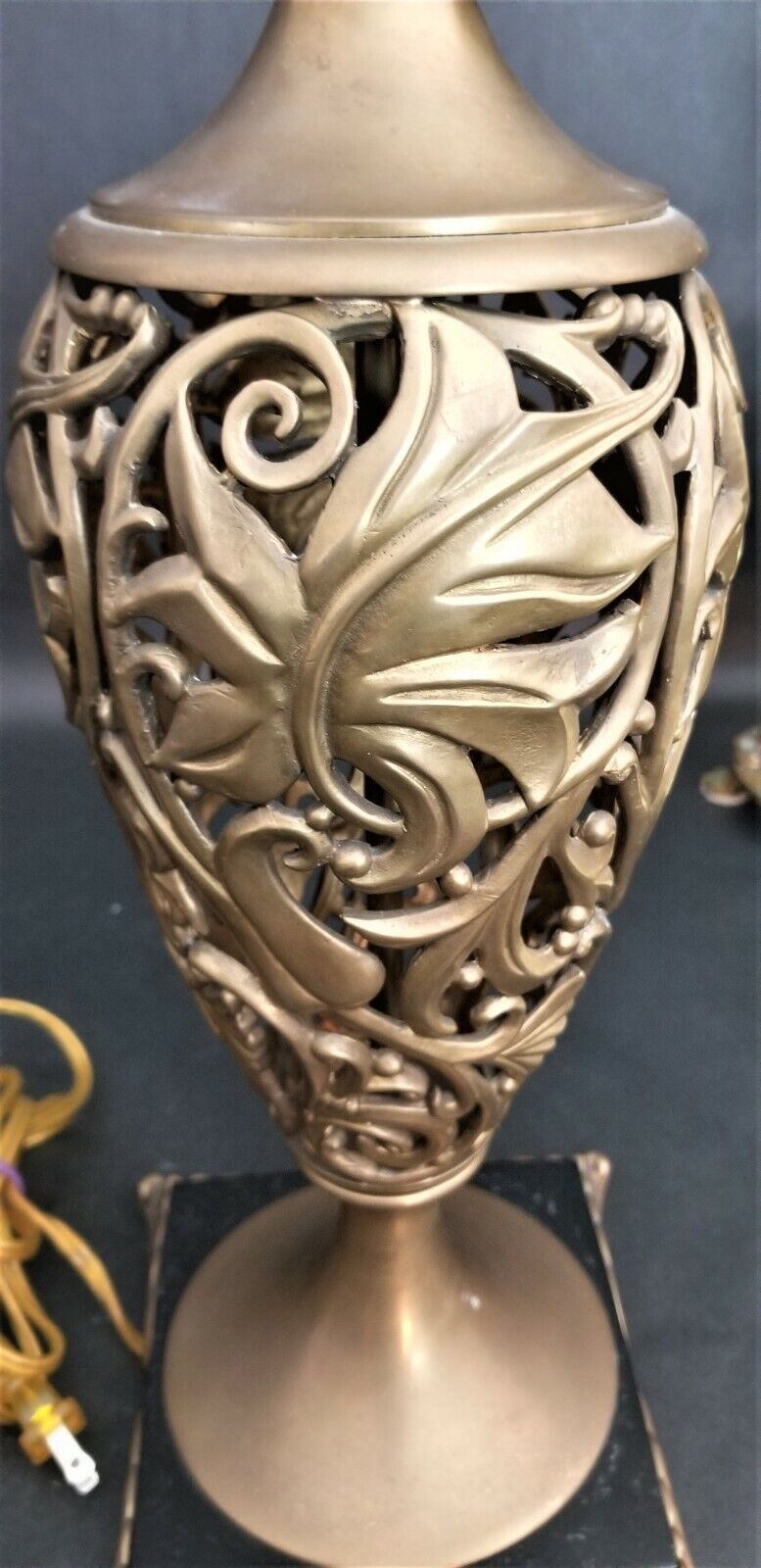 2 High-End Reticulated Pineapple Solid Brass Open Weave Scroll Body Table Lamps