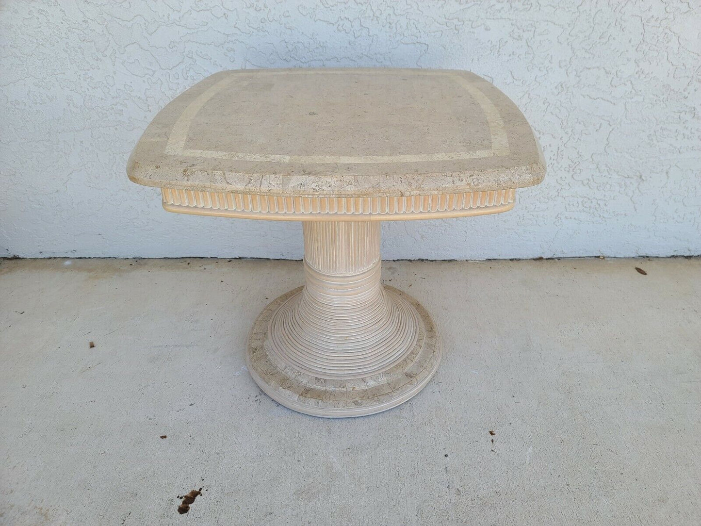 1980's Tessellated Stone and Split Bamboo Side End Table