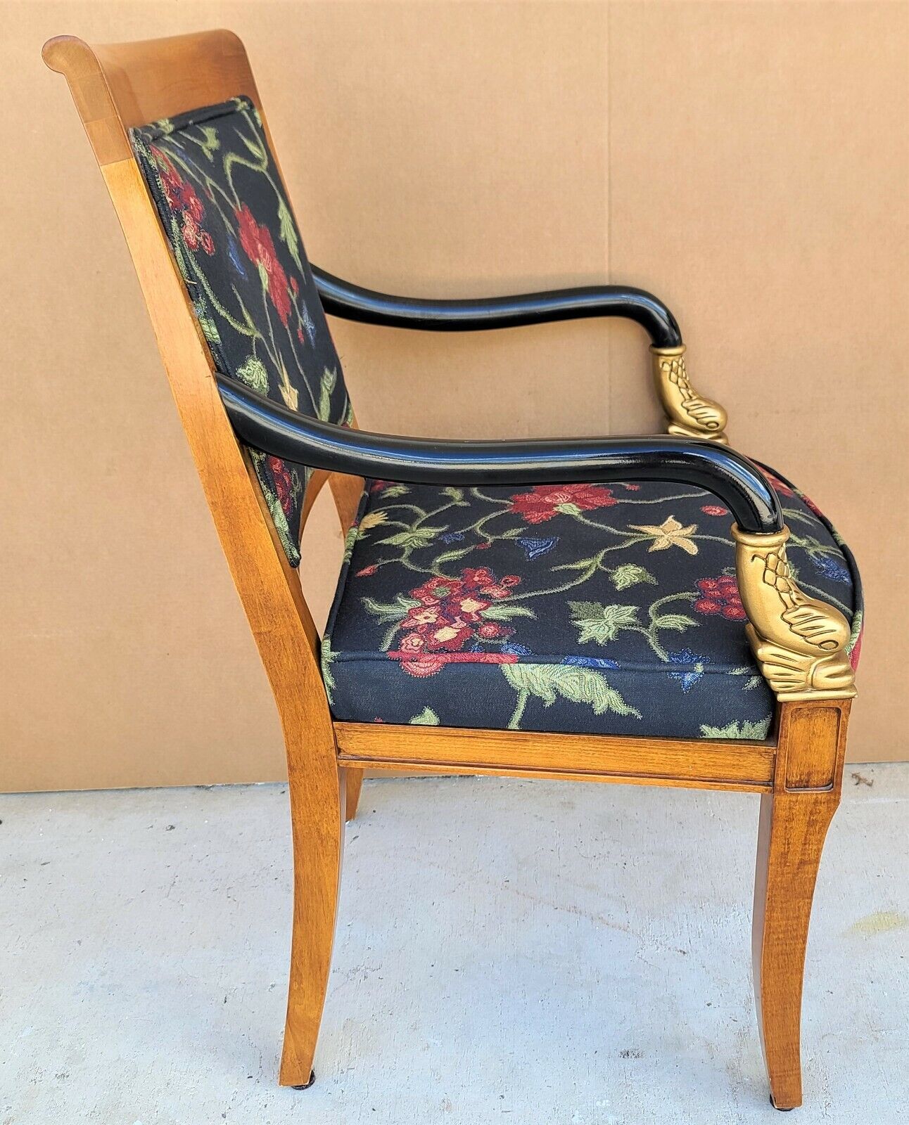 French Directoire Style Ebonized Carved Dolphins Desk Armchair