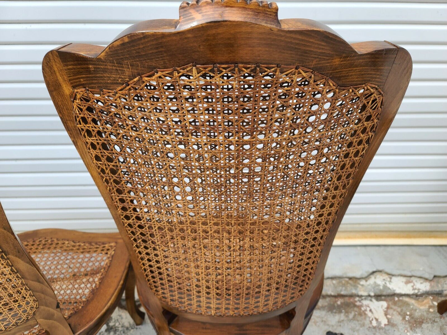 Antique Early 1900's French Provincial Cane Walnut Dining Chairs - Set of 6